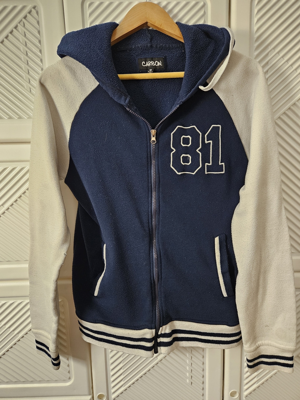 Carbon Navy and White Juniors Hooded Zip Jacket with '81' Patch